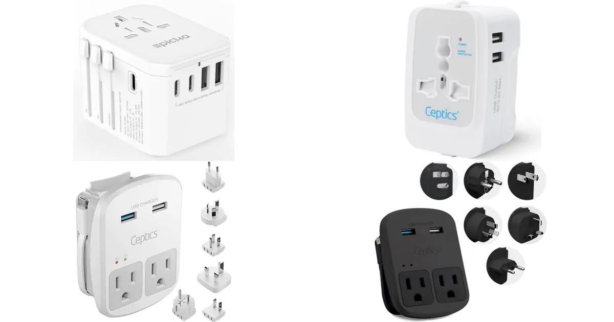 best travel adapter 2026 collection on white background