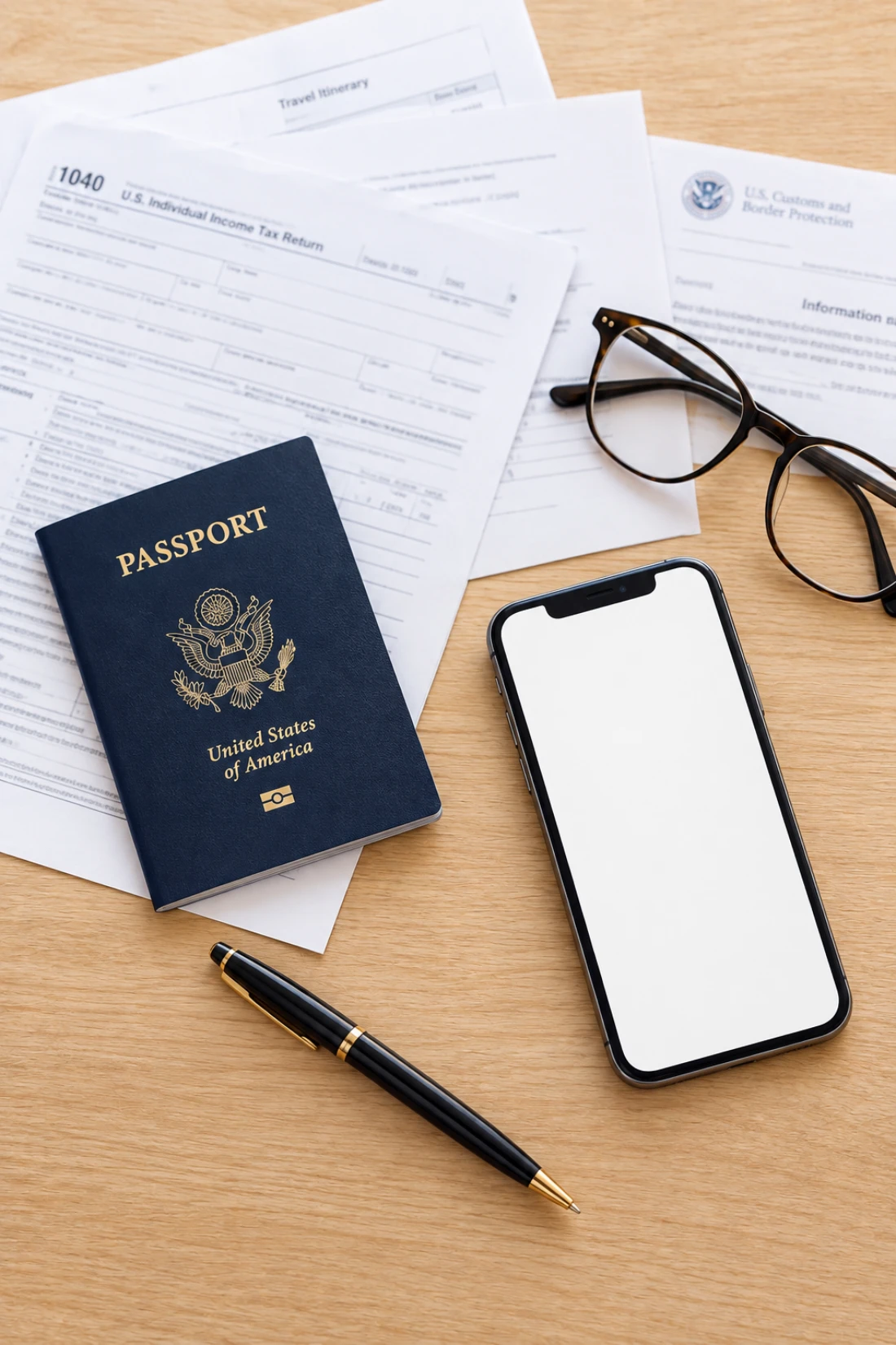 digital nomad taxes forms and laptop flatlay
